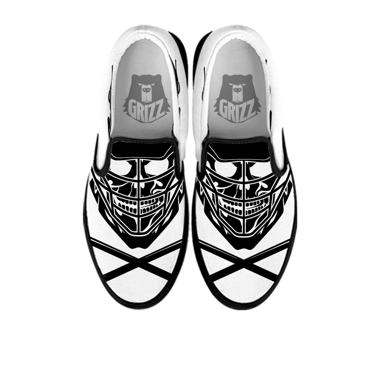 Skull Lacrosse Print Black Slip On Shoes-grizzshop