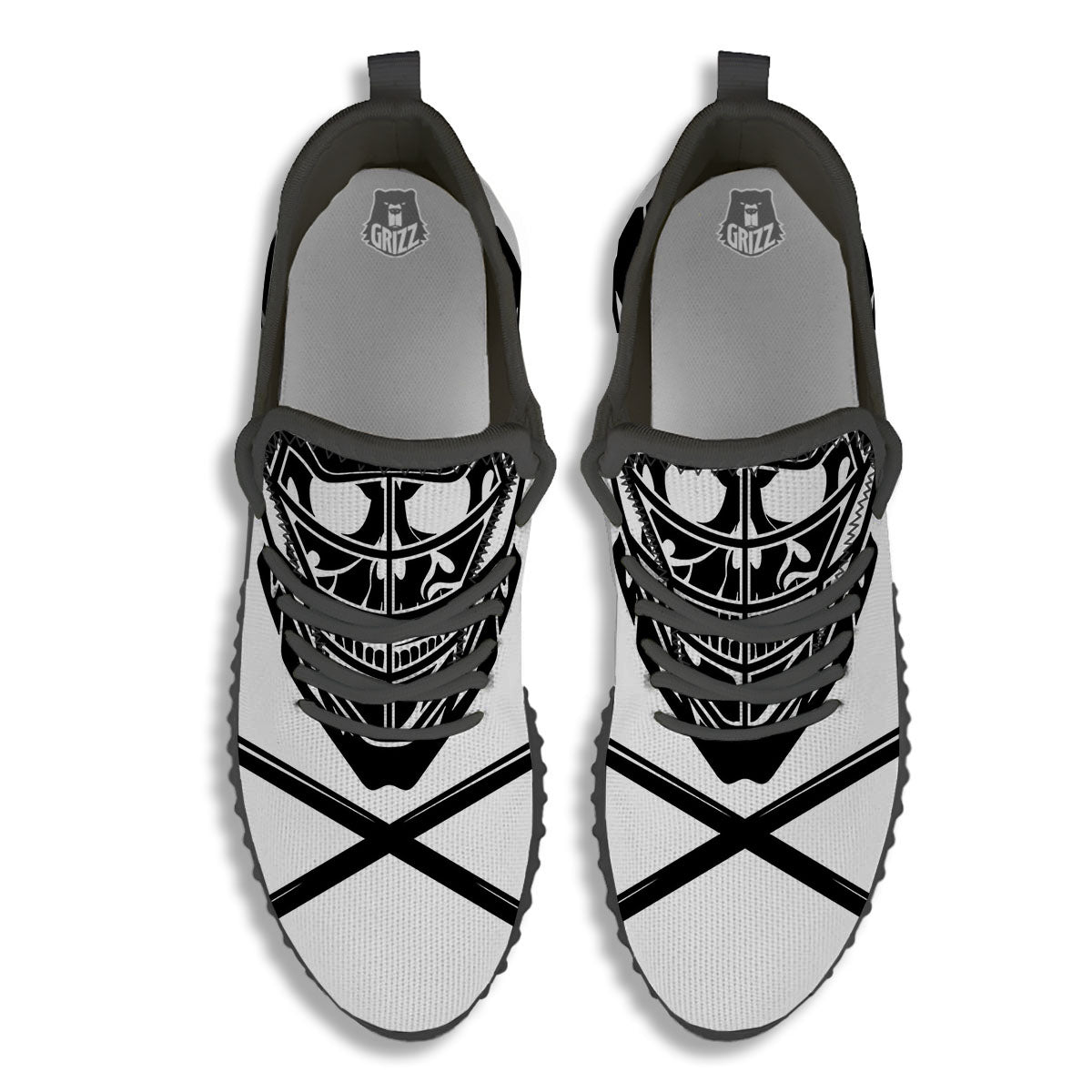 Skull Lacrosse Print Black Walking Shoes-grizzshop