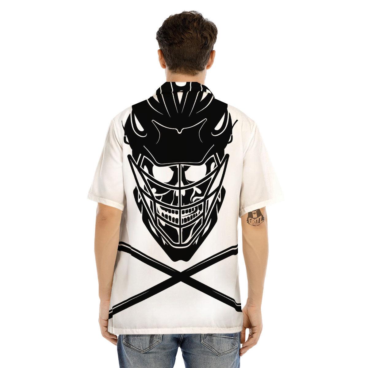 Skull Lacrosse Print Men's Hawaiian Shirt-grizzshop