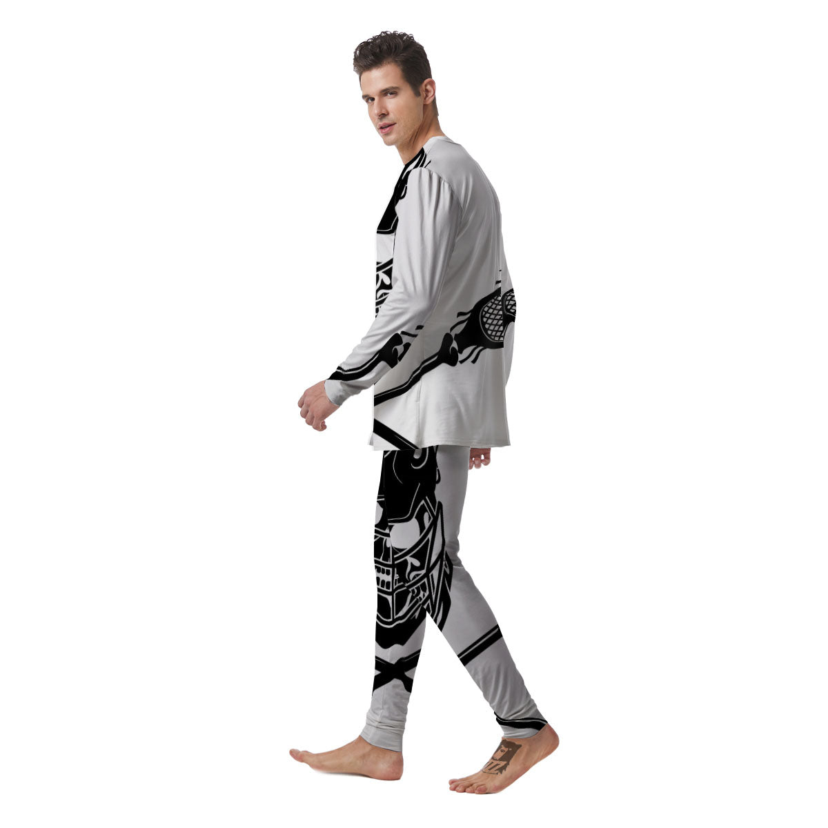 Skull Lacrosse Print Men's Pajamas-grizzshop