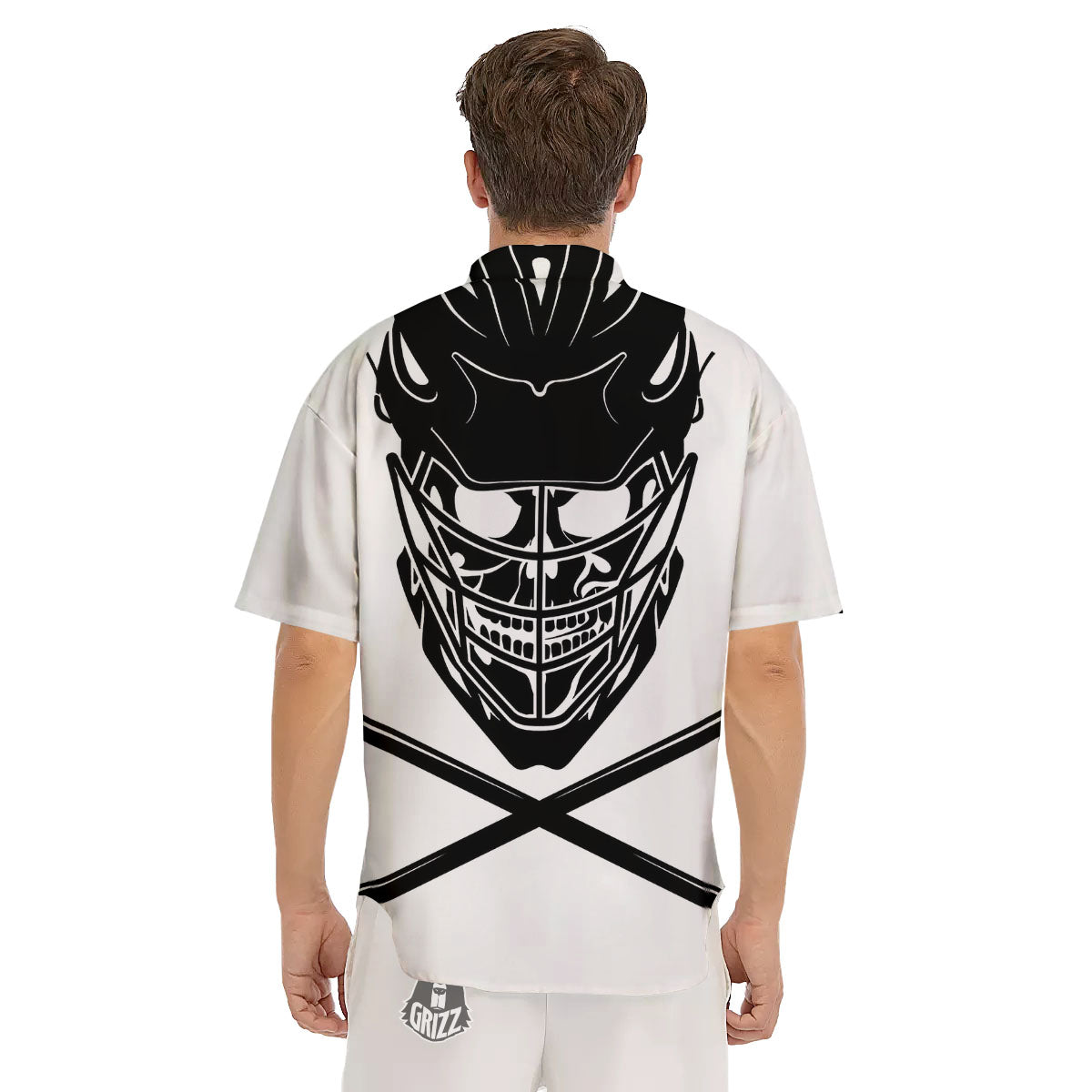 Skull Lacrosse Print Men's Short Sleeve Shirts-grizzshop