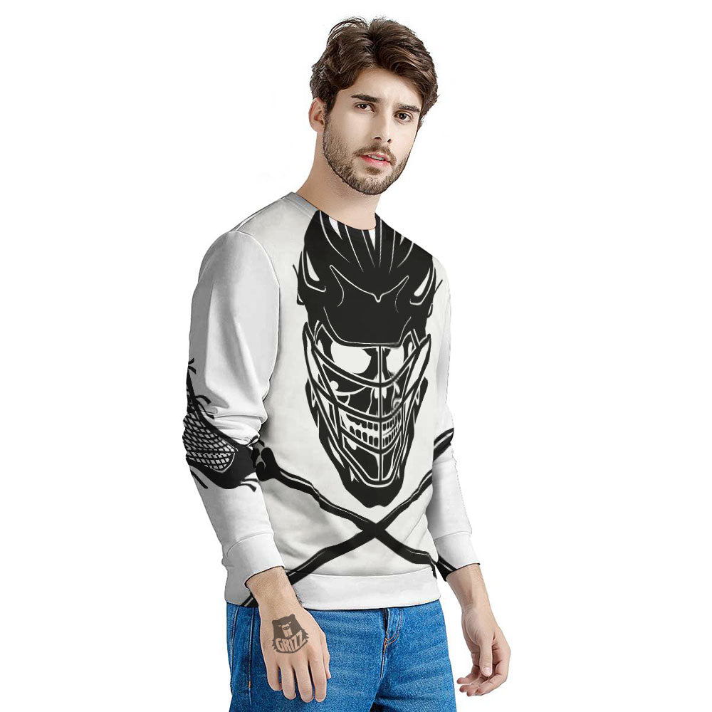 Skull Lacrosse Print Men's Sweatshirt-grizzshop