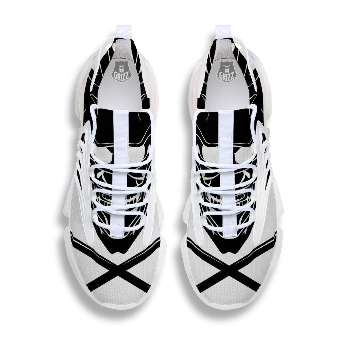 Skull Lacrosse Print White Gym Shoes-grizzshop