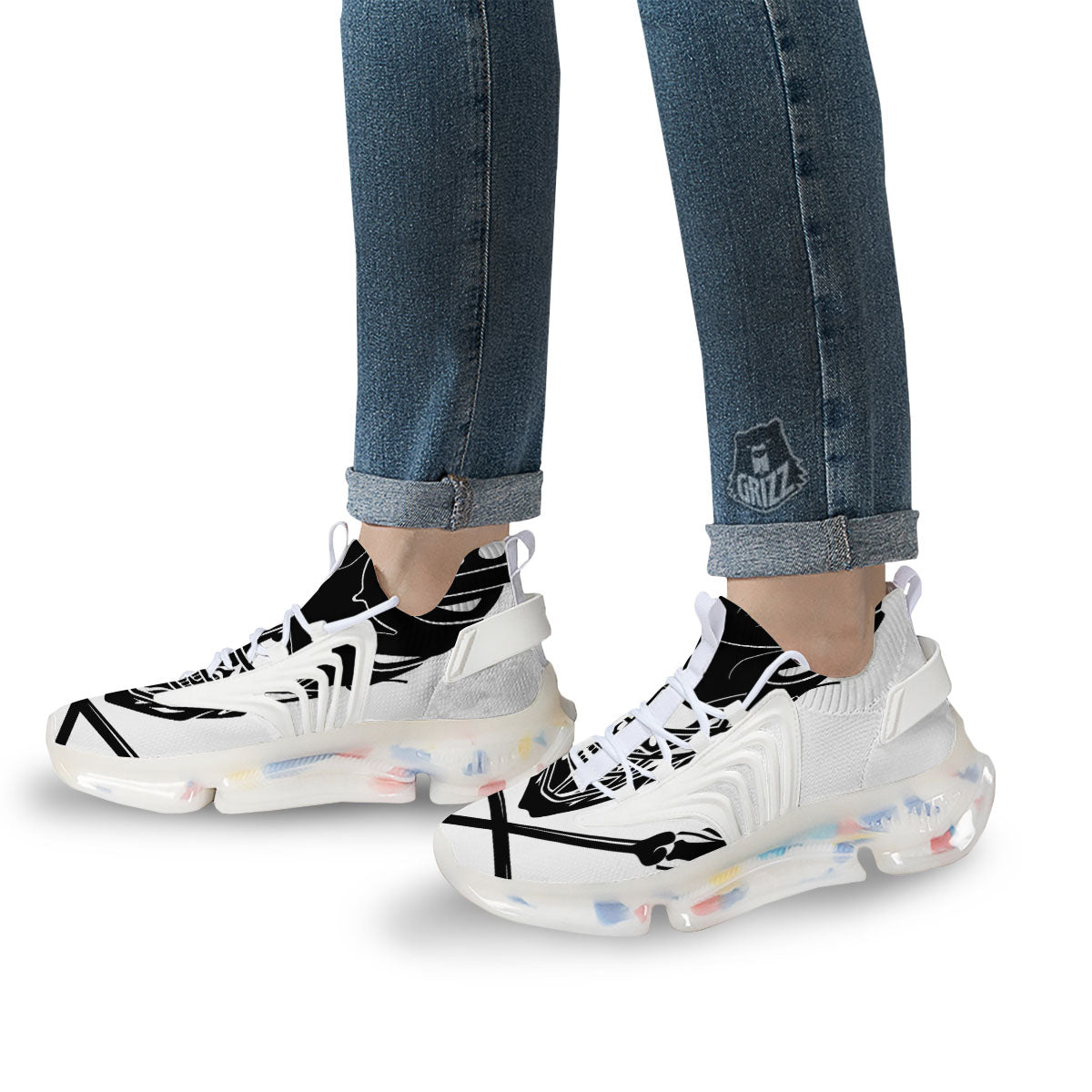 Skull Lacrosse Print White Gym Shoes-grizzshop