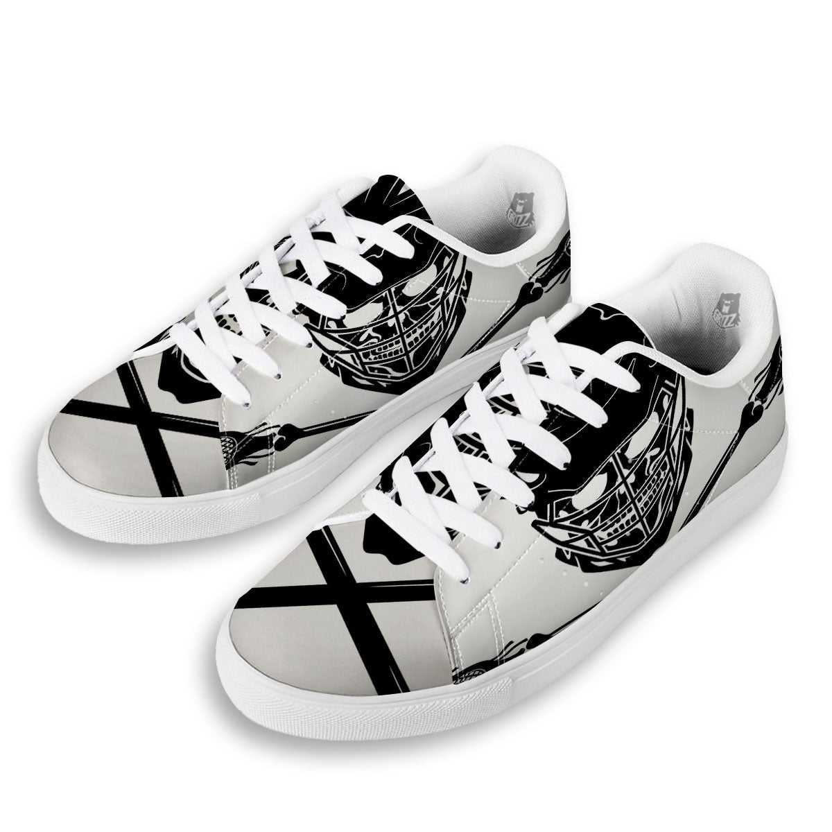 Skull Lacrosse Print White Low Top Sneakers-grizzshop