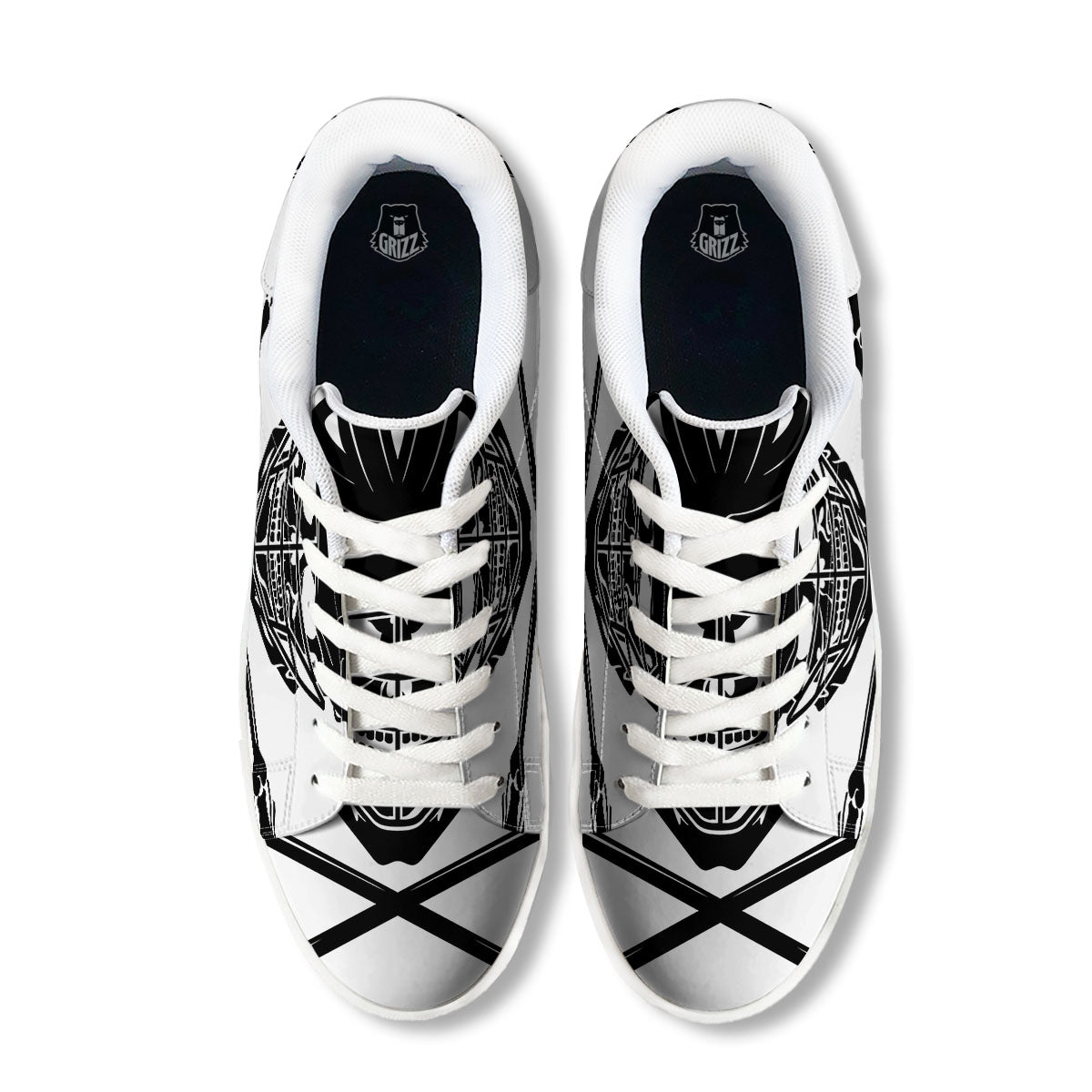 Skull Lacrosse Print White Low Top Sneakers-grizzshop