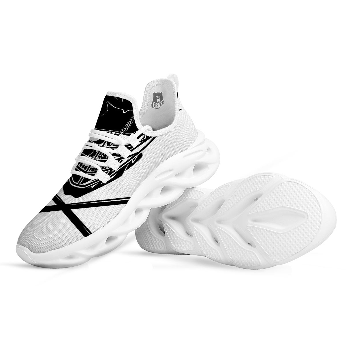 Skull Lacrosse Print White Running Shoes-grizzshop