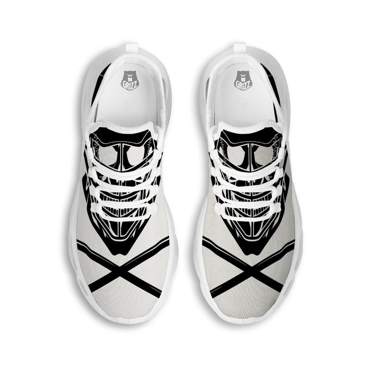 Skull Lacrosse Print White Running Shoes-grizzshop