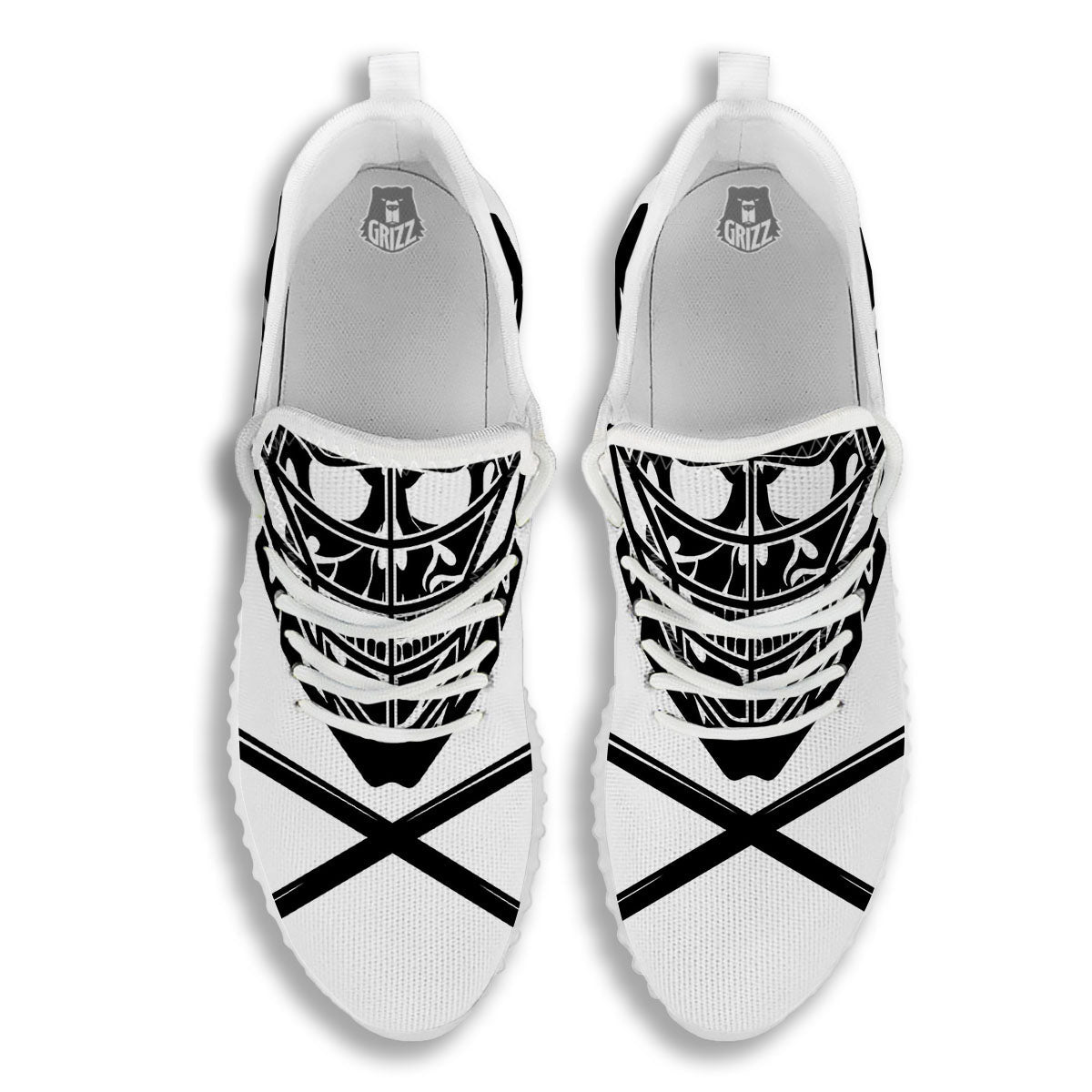 Skull Lacrosse Print White Walking Shoes-grizzshop