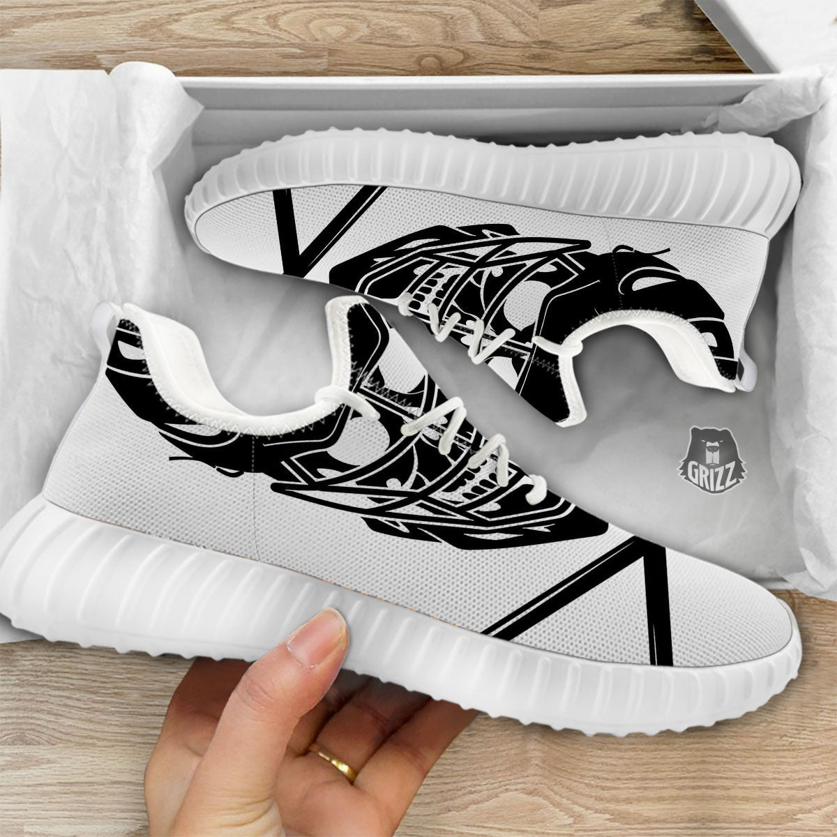 Skull Lacrosse Print White Walking Shoes-grizzshop