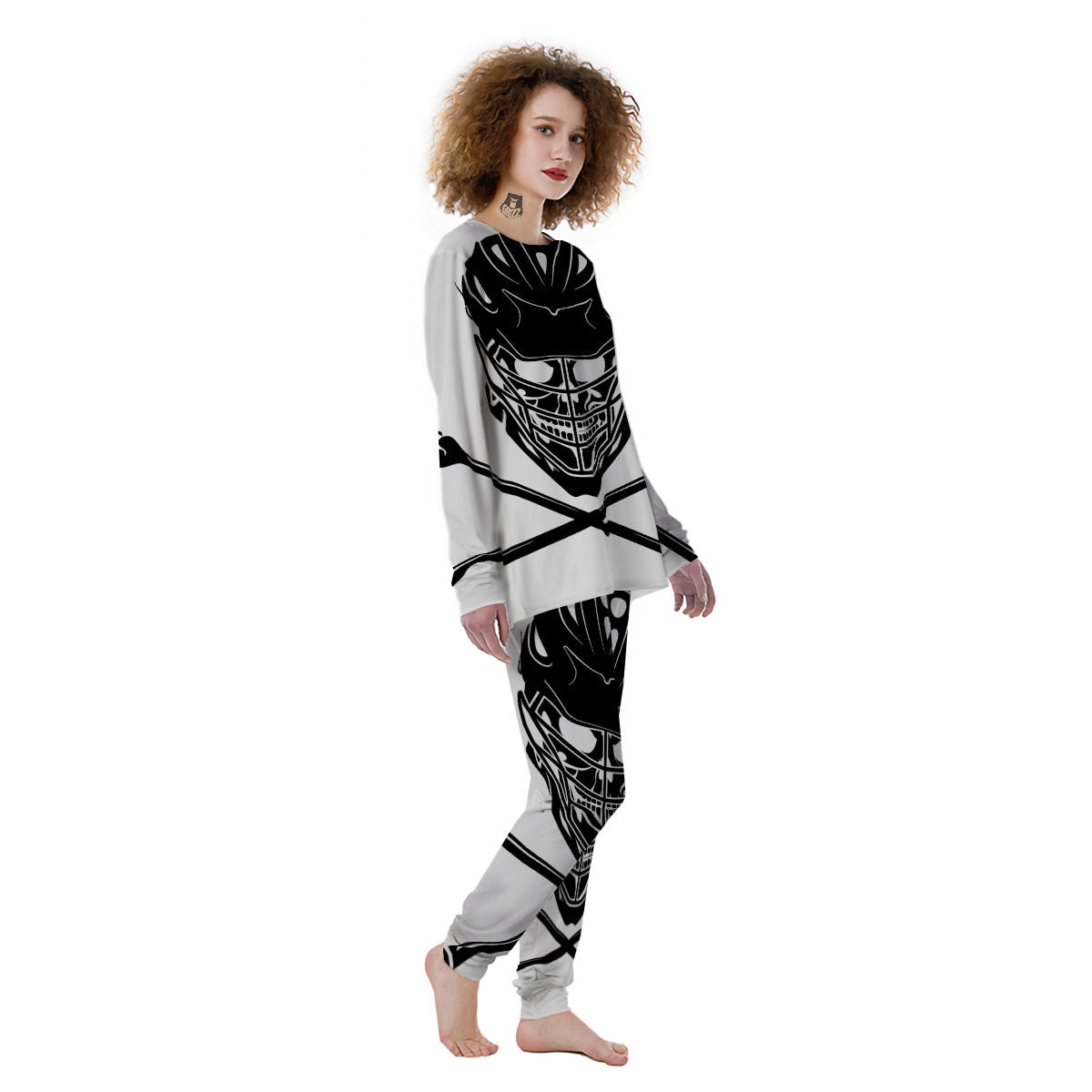Skull Lacrosse Print Women's Pajamas-grizzshop