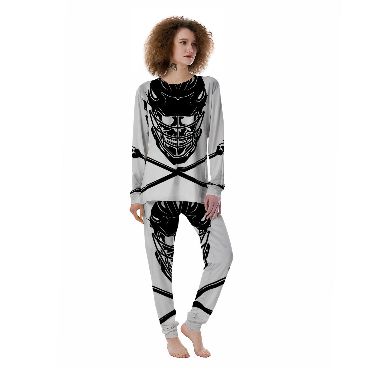 Skull Lacrosse Print Women's Pajamas-grizzshop