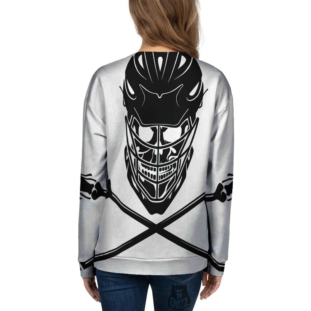 Skull Lacrosse Print Women's Sweatshirt-grizzshop