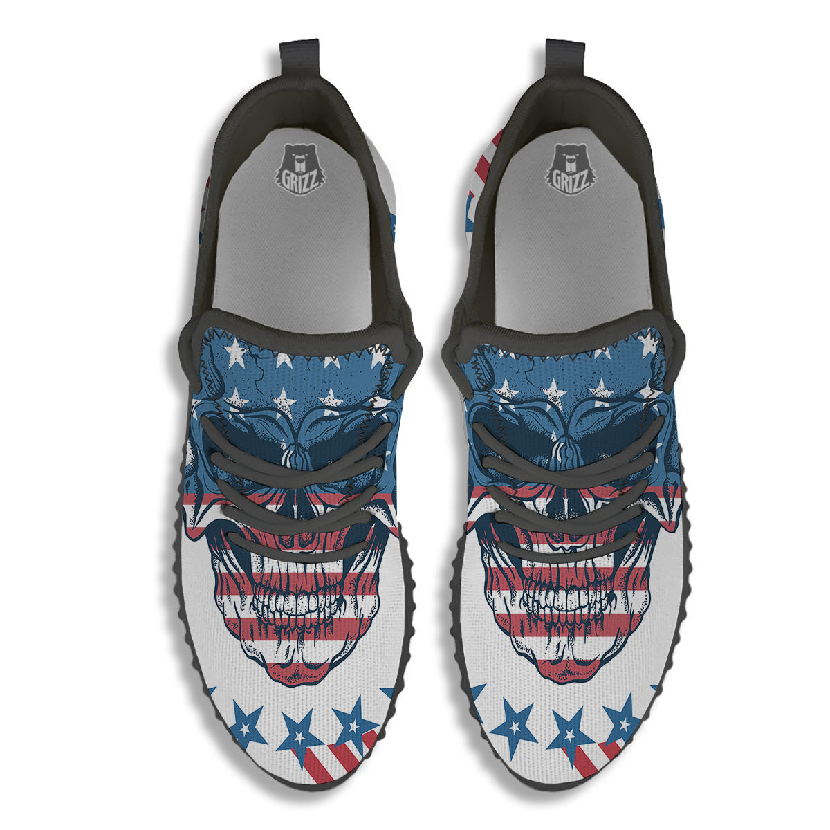 Skull Patriotic American Print Black Walking Shoes-grizzshop