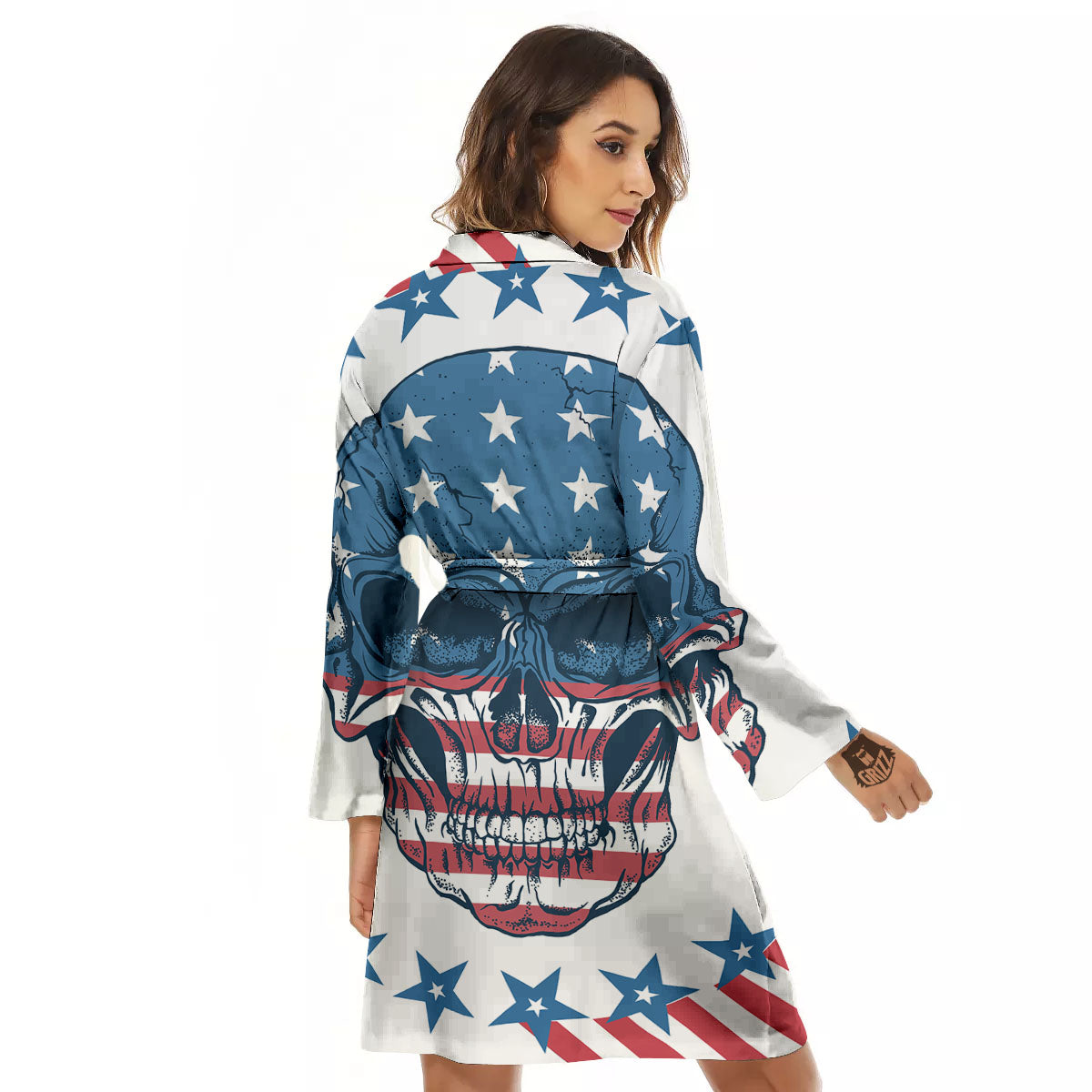 Skull Patriotic American Print Women's Robe-grizzshop