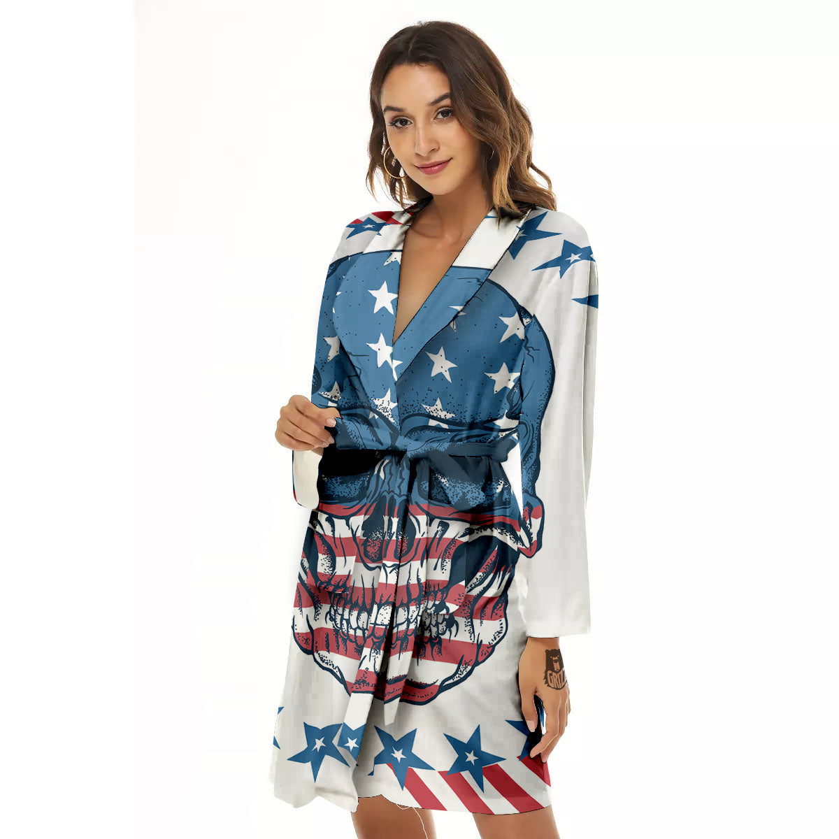 Skull Patriotic American Print Women's Robe-grizzshop