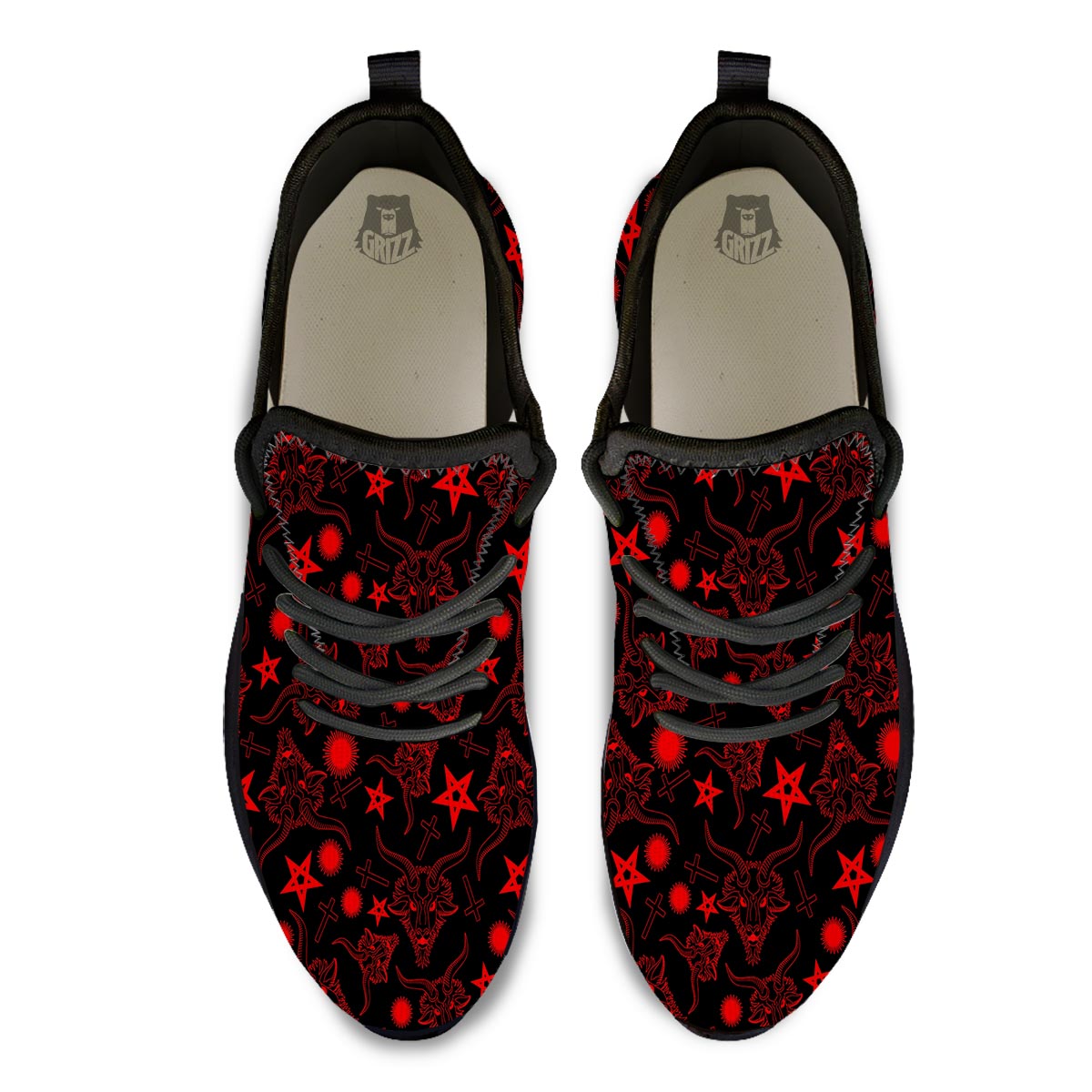 Skull Pentagram Satan Goat Print Pattern Black Athletic Shoes-grizzshop