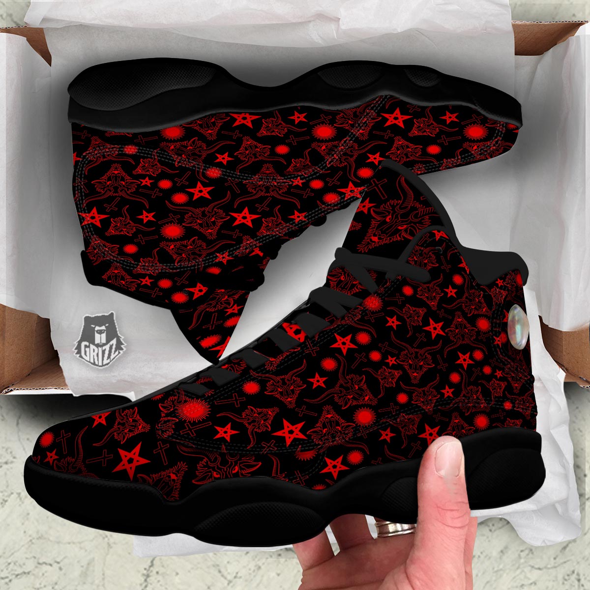 Skull Pentagram Satan Goat Print Pattern Black Basketball Shoes-grizzshop
