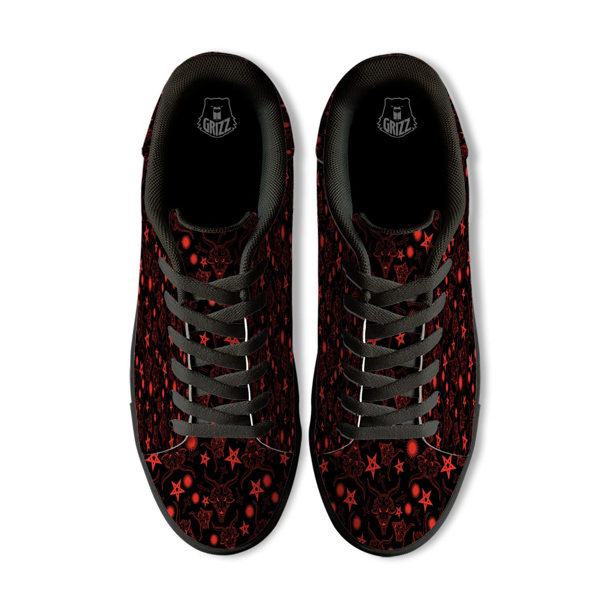 Skull Pentagram Satan Goat Print Pattern Black Low Top Sneakers-grizzshop