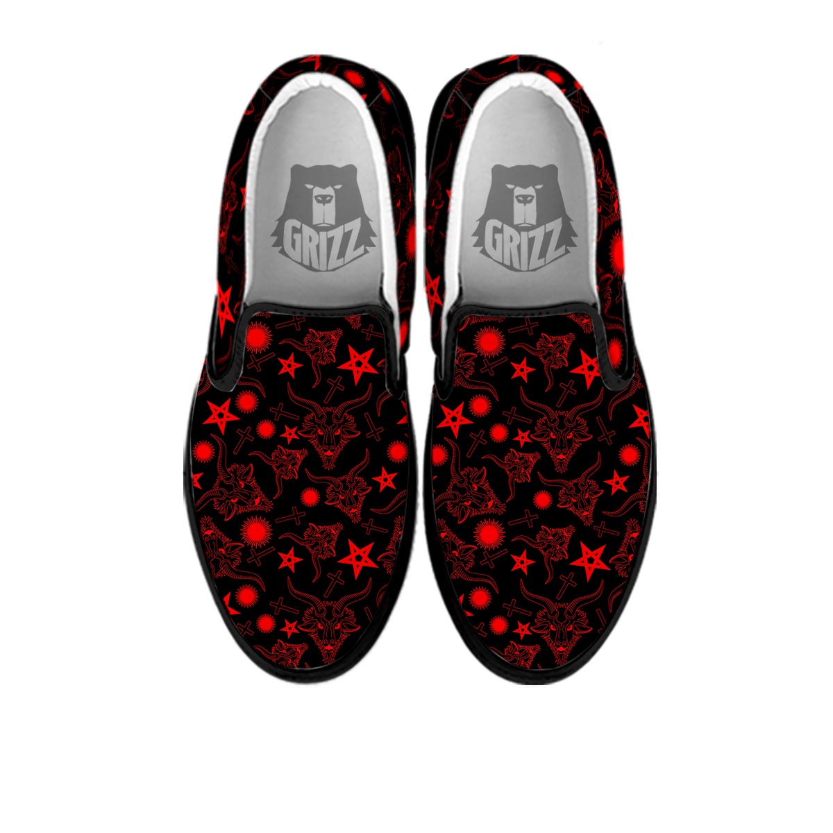 Skull Pentagram Satan Goat Print Pattern Black Slip On Shoes-grizzshop