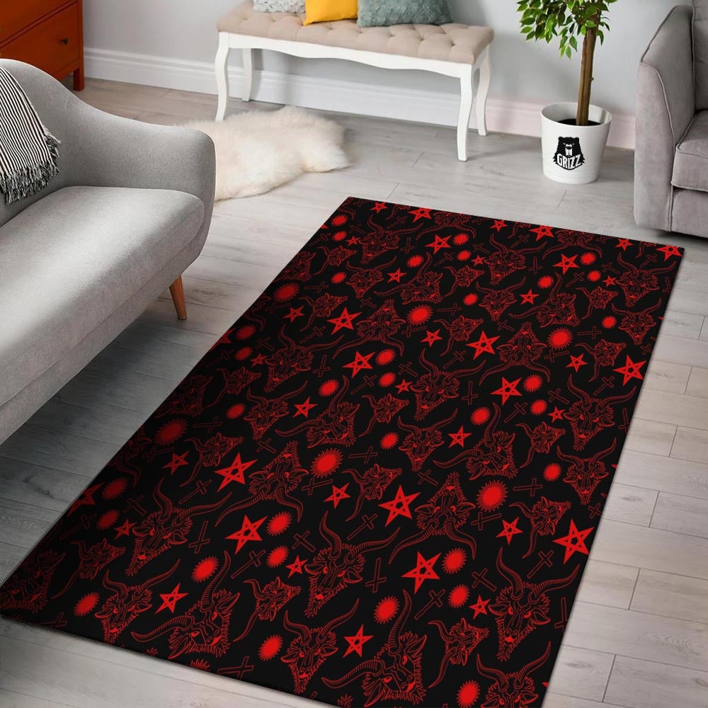 Skull Pentagram Satan Goat Print Pattern Floor Mat-grizzshop