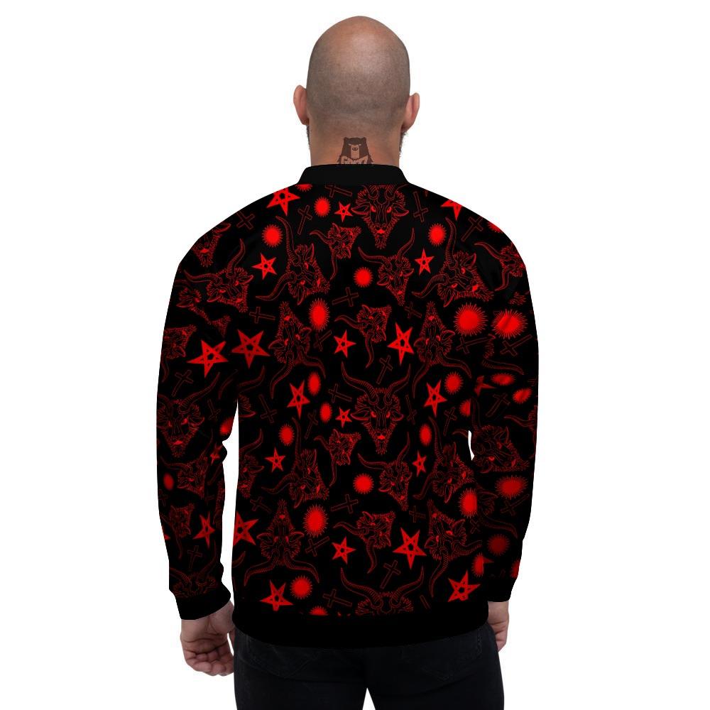 Skull Pentagram Satan Goat Print Pattern Men's Bomber Jacket-grizzshop