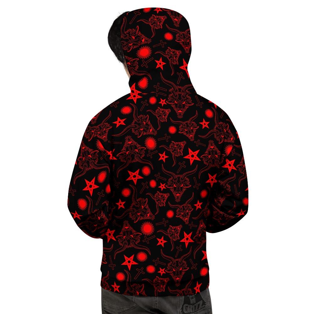 Skull Pentagram Satan Goat Print Pattern Men's Hoodie-grizzshop