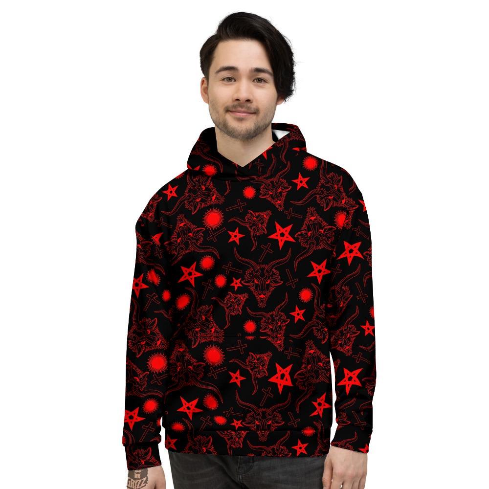 Skull Pentagram Satan Goat Print Pattern Men's Hoodie-grizzshop