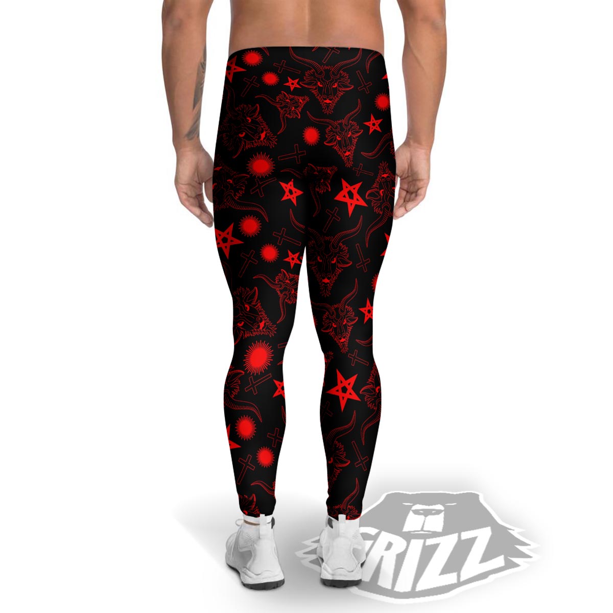 Skull Pentagram Satan Goat Print Pattern Men's Leggings-grizzshop