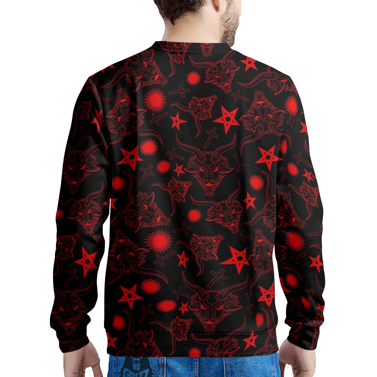 Skull Pentagram Satan Goat Print Pattern Men's Sweatshirt-grizzshop