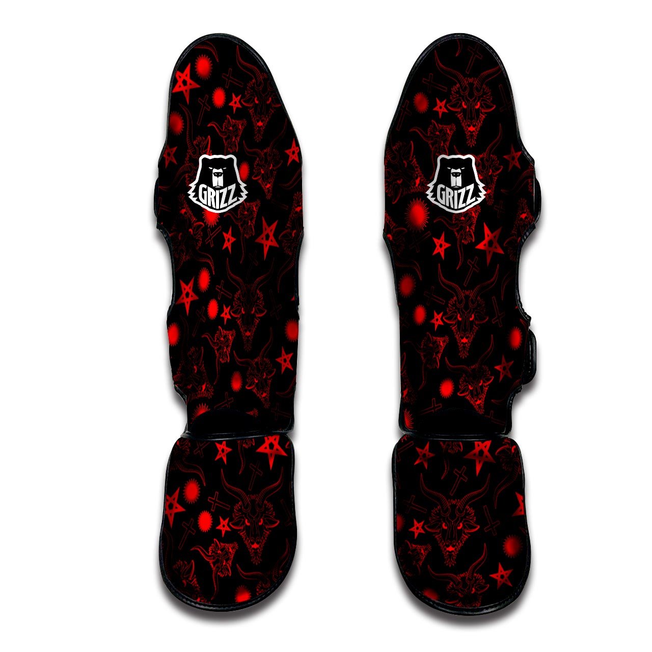 Skull Pentagram Satan Goat Print Pattern Muay Thai Shin Guards-grizzshop