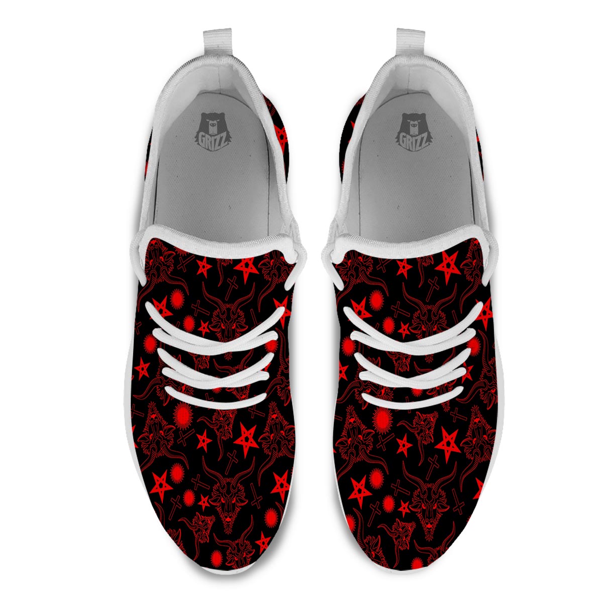 Skull Pentagram Satan Goat Print Pattern White Athletic Shoes-grizzshop