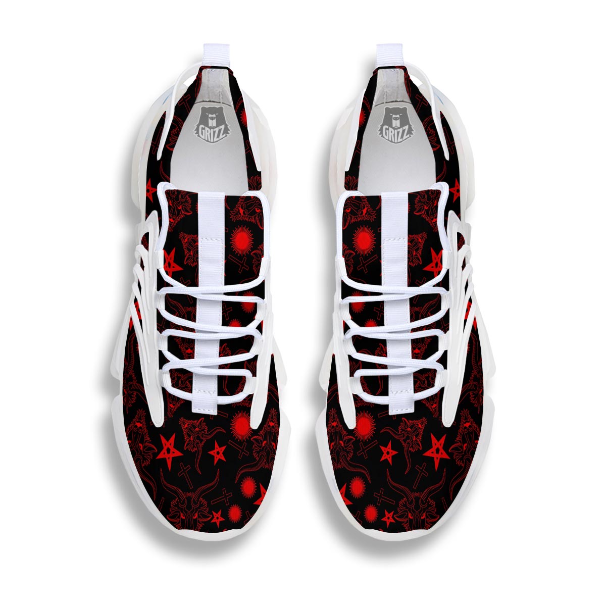 Skull Pentagram Satan Goat Print Pattern White Gym Shoes-grizzshop
