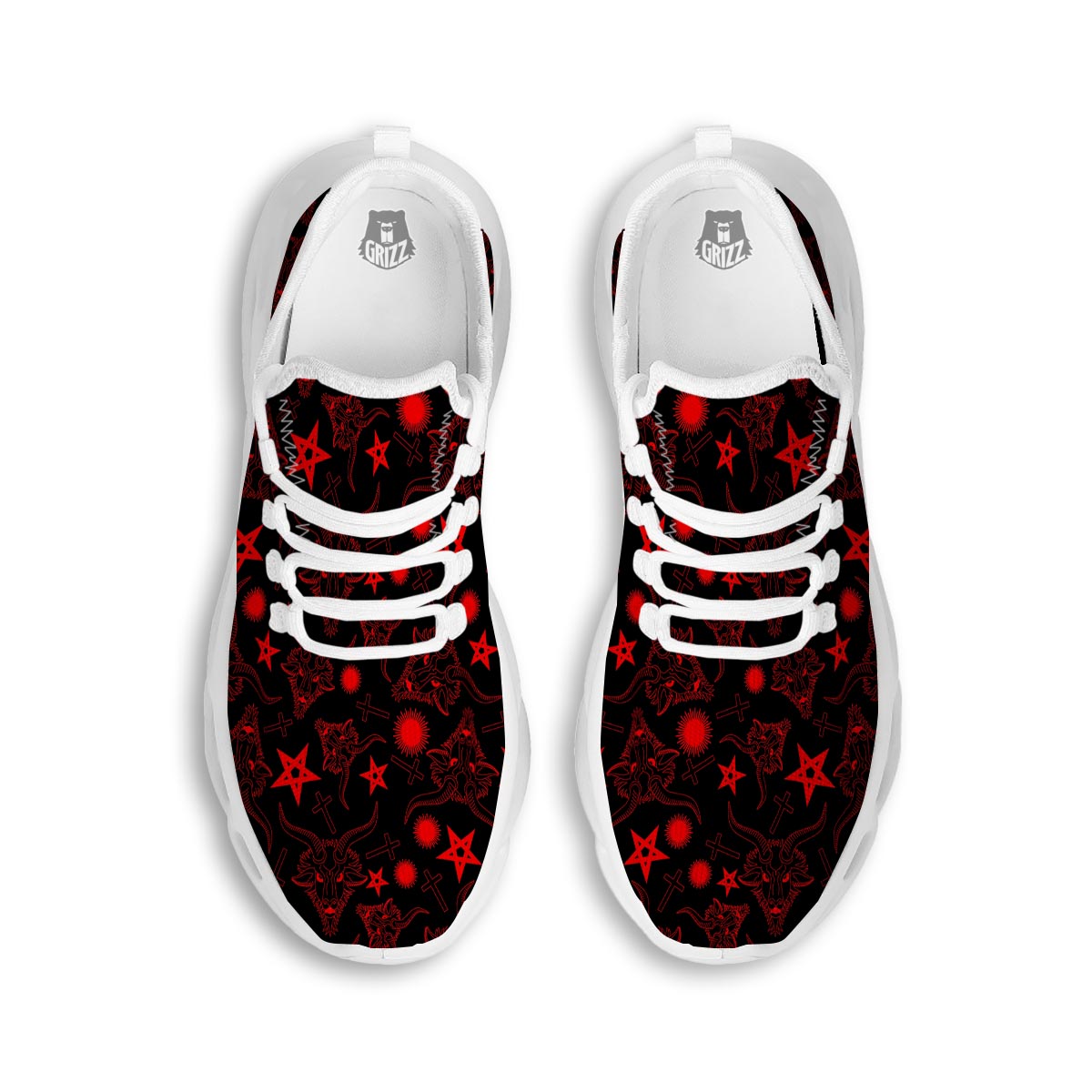 Skull Pentagram Satan Goat Print Pattern White Running Shoes-grizzshop