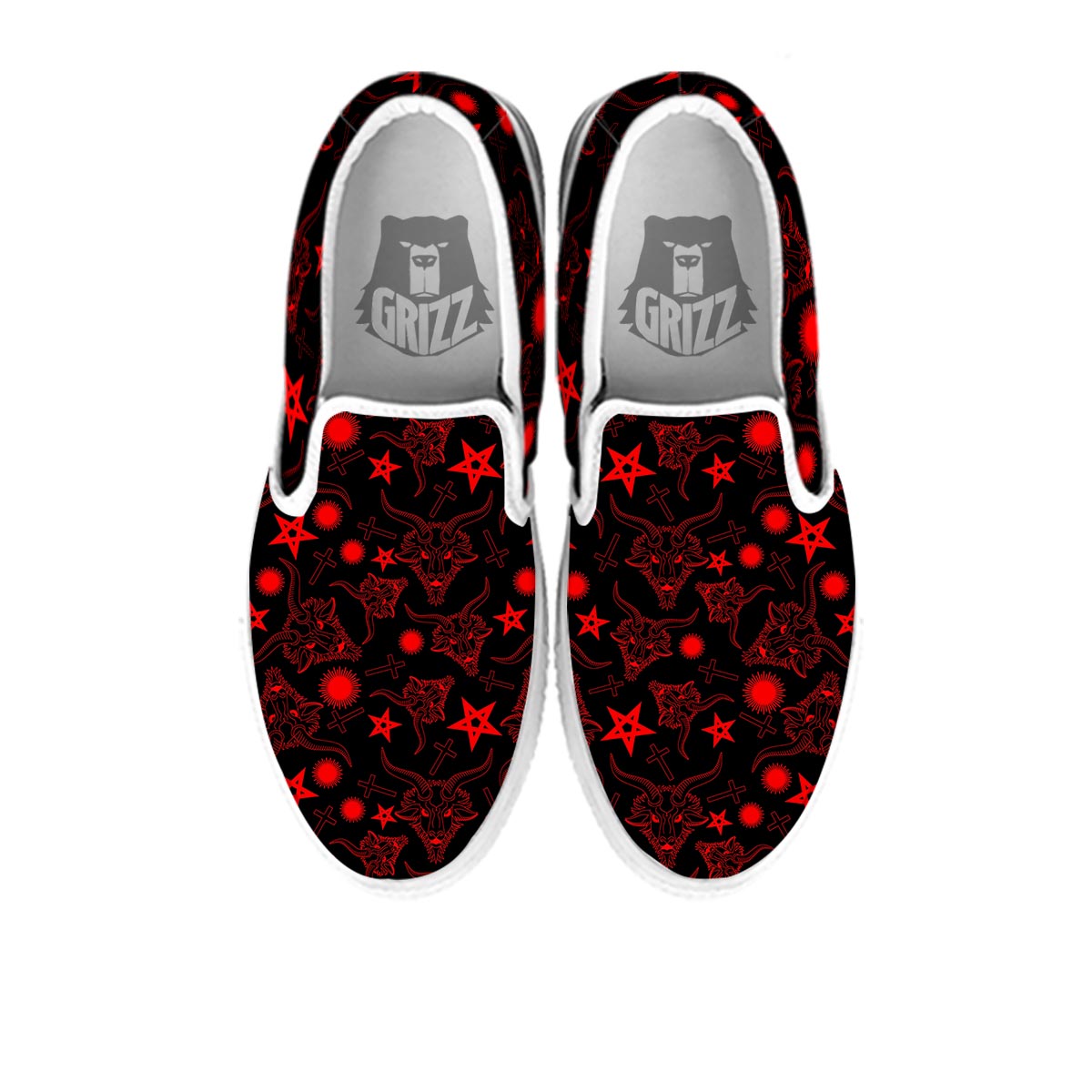 Skull Pentagram Satan Goat Print Pattern White Slip On Shoes-grizzshop