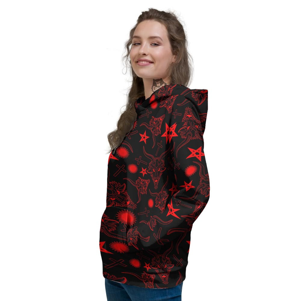 Skull Pentagram Satan Goat Print Pattern Women's Hoodie-grizzshop