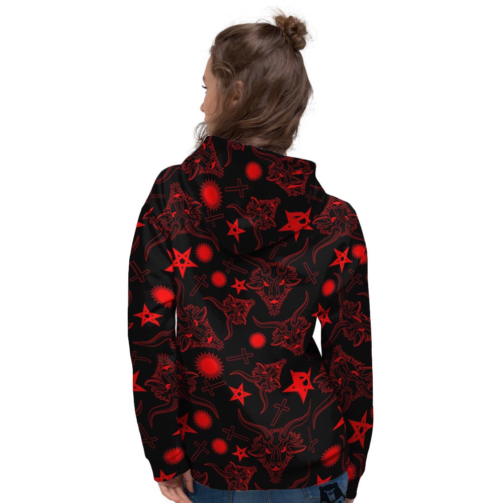 Skull Pentagram Satan Goat Print Pattern Women's Hoodie-grizzshop