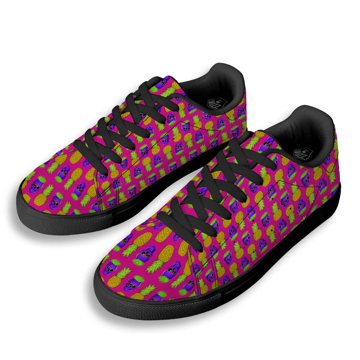 Skull Pineapple Print Pattern Black Low Top Sneakers-grizzshop