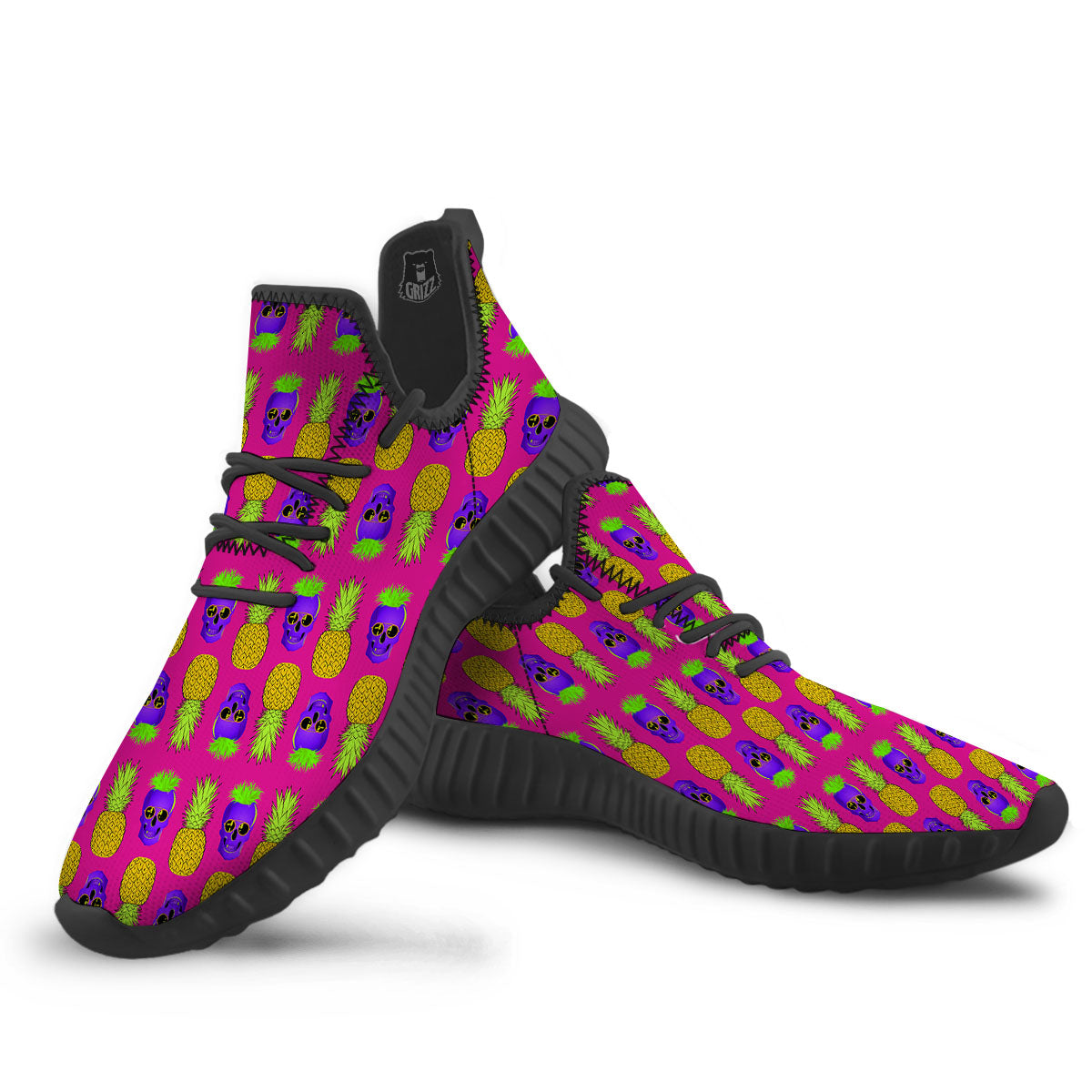Skull Pineapple Print Pattern Black Walking Shoes-grizzshop