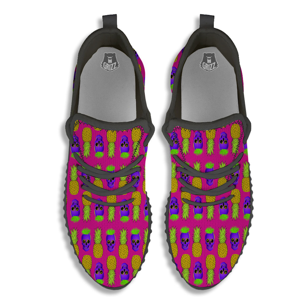Skull Pineapple Print Pattern Black Walking Shoes-grizzshop