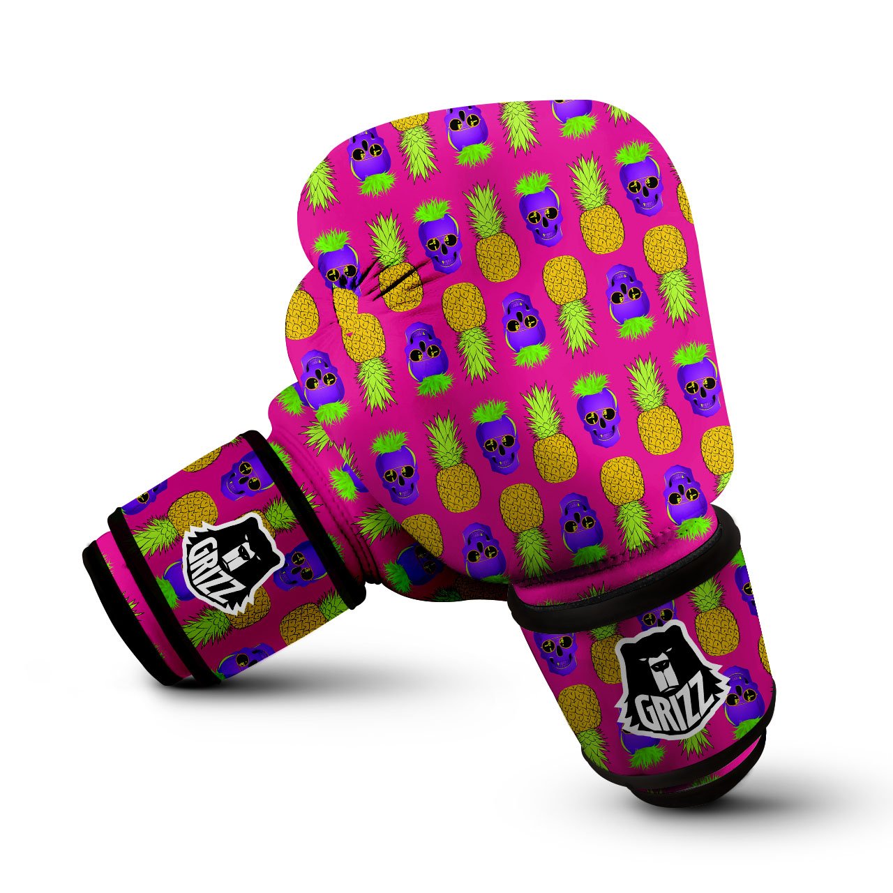Skull Pineapple Print Pattern Boxing Gloves-grizzshop