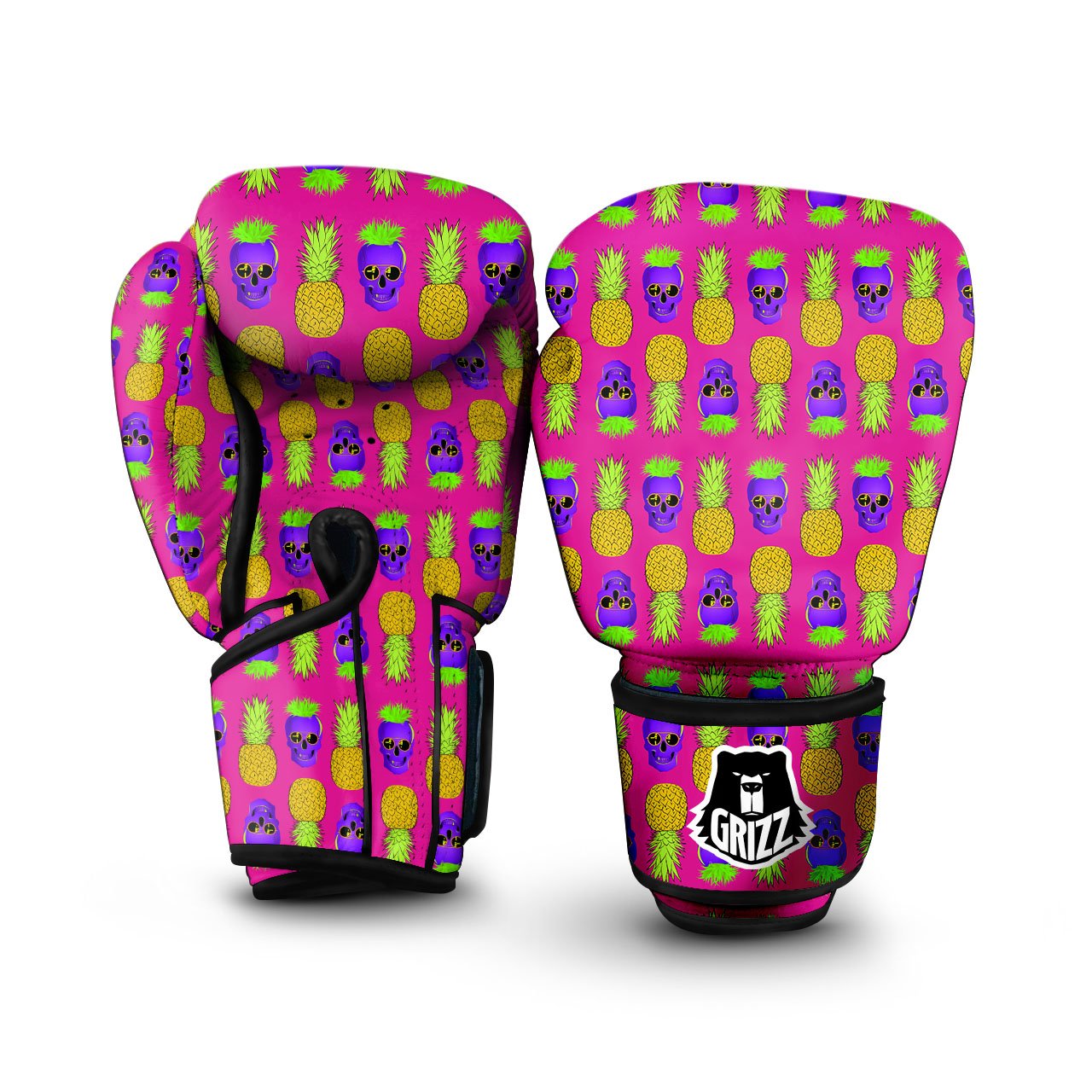 Skull Pineapple Print Pattern Boxing Gloves-grizzshop