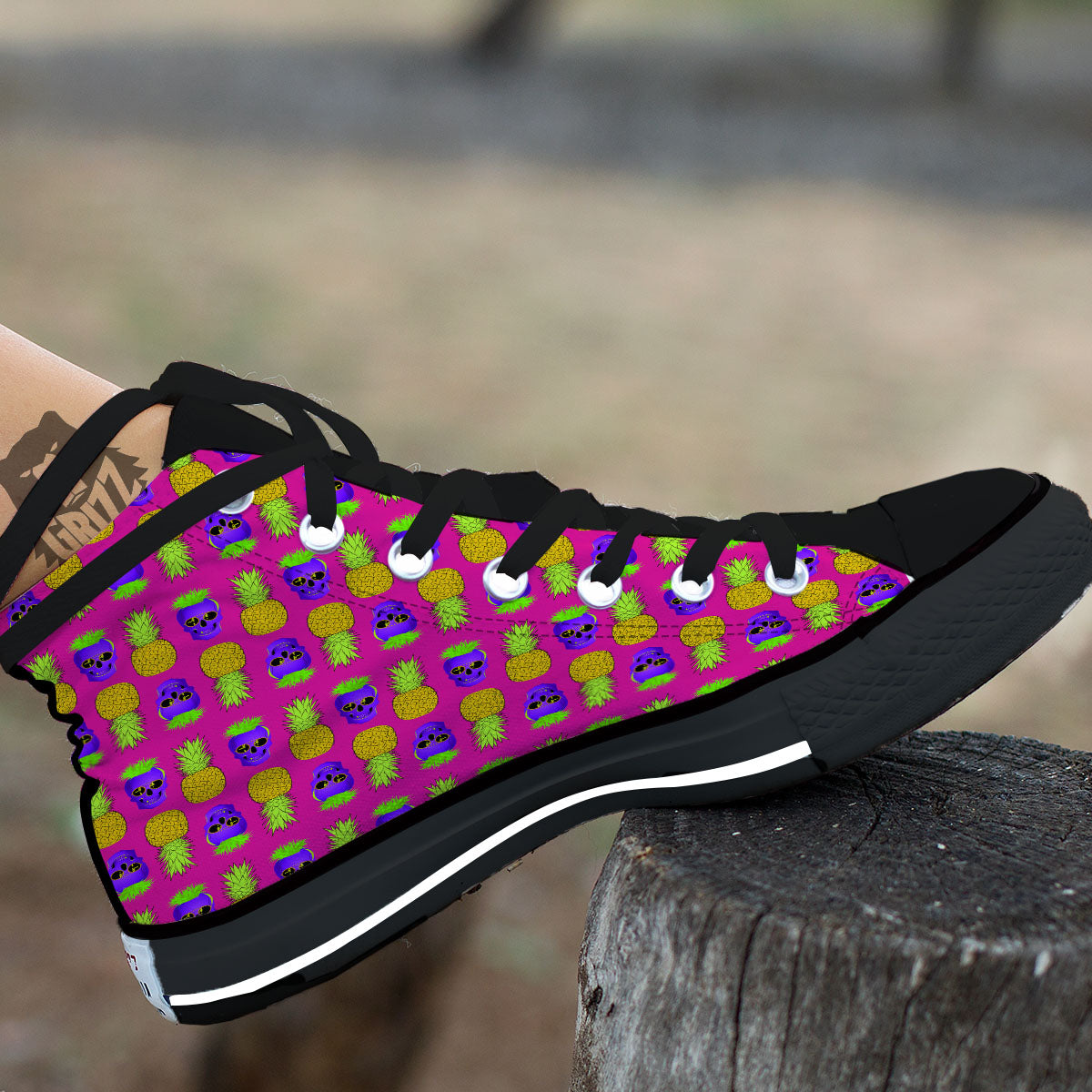 Skull Pineapple Print Pattern High Top Shoes-grizzshop