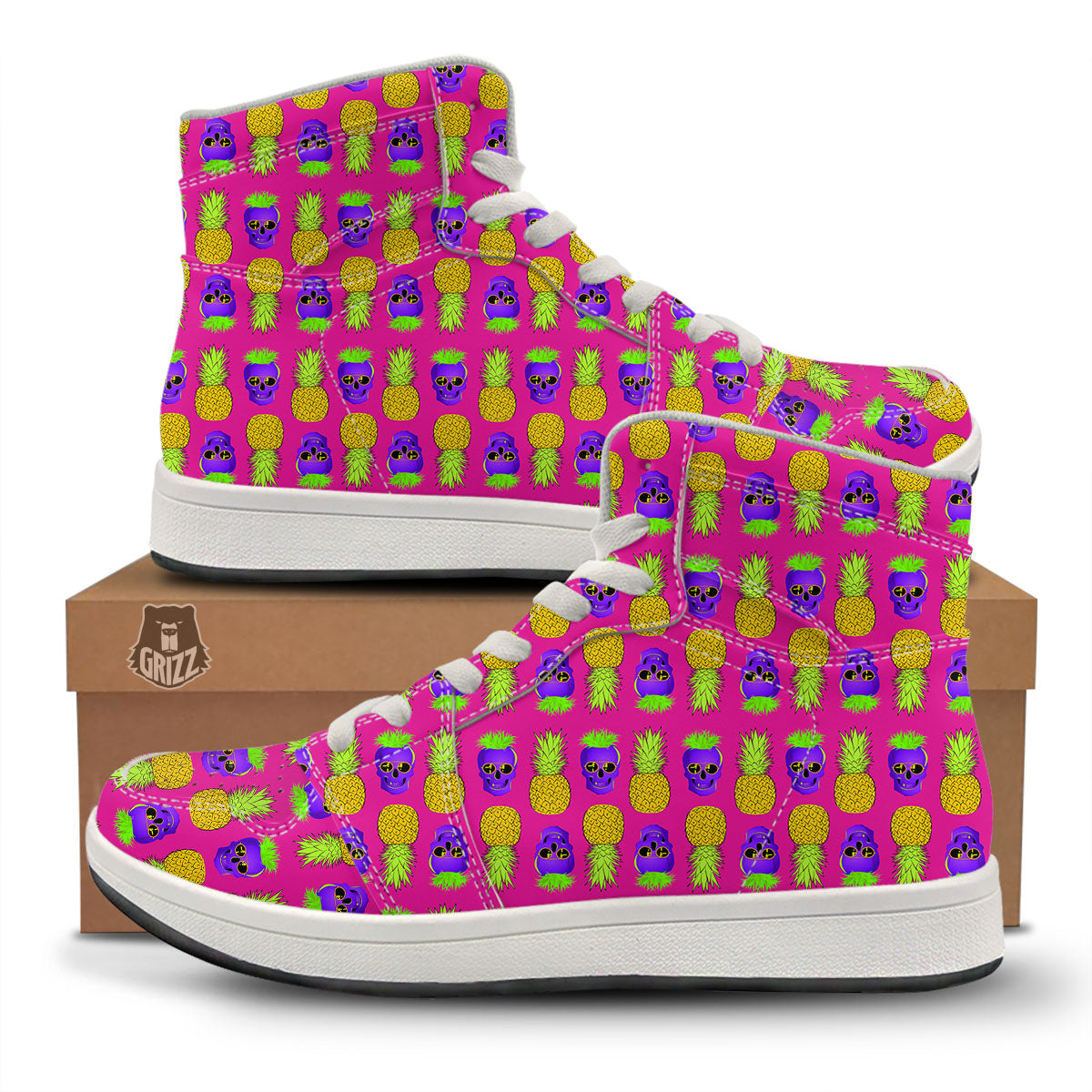 Skull Pineapple Print Pattern High Top Sneakers-grizzshop