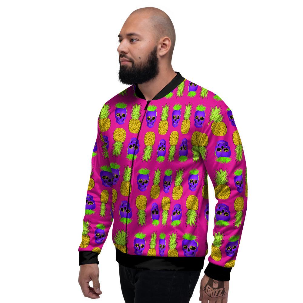 Skull Pineapple Print Pattern Men's Bomber Jacket-grizzshop