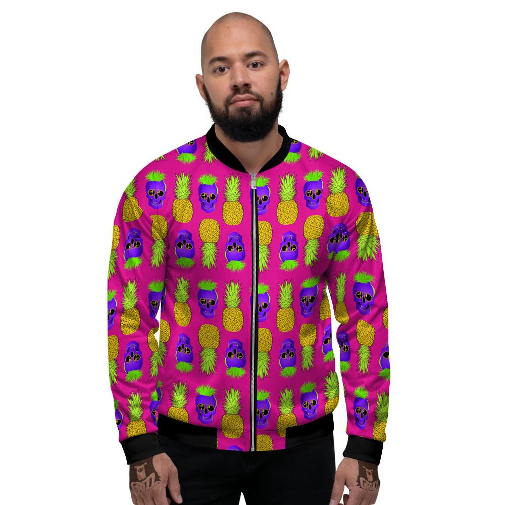 Skull Pineapple Print Pattern Men's Bomber Jacket-grizzshop