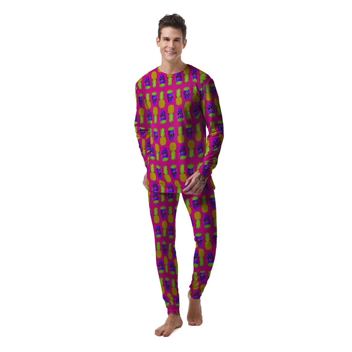 Skull Pineapple Print Pattern Men's Pajamas-grizzshop