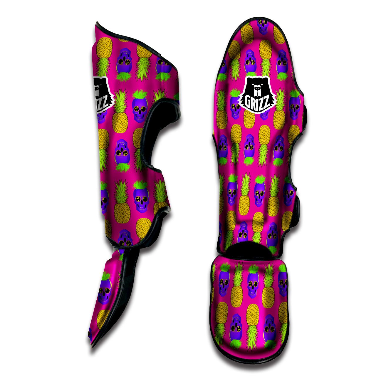Skull Pineapple Print Pattern Muay Thai Shin Guards-grizzshop