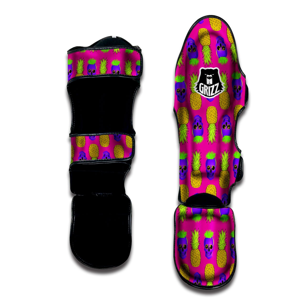 Skull Pineapple Print Pattern Muay Thai Shin Guards-grizzshop