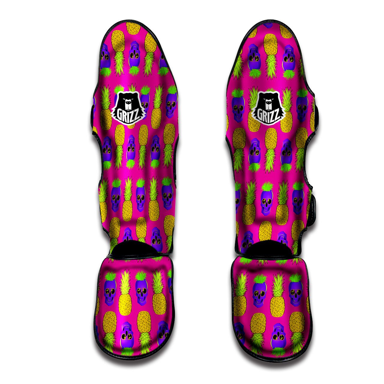 Skull Pineapple Print Pattern Muay Thai Shin Guards-grizzshop